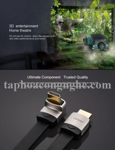 Ugreen 10280 3M màu Đen Cáp tín hiệu HDMI chuẩn 1.4 đầu góc 90 độ HD122 30010280